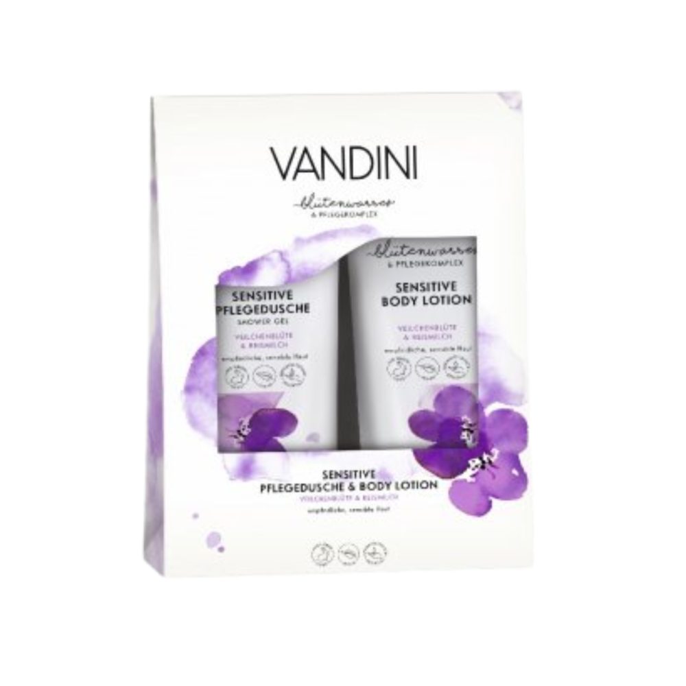 Darčekový set VANDINI Senzitive Fialka a ryžové mlieko 2 x 200 ml Darčekové balenia Provencearomatik