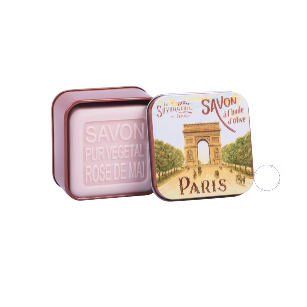 Mydlo v plechovej krabičke  Paríž Víťazný oblúk vôňa májová ruža Darčekové Provencearomatik 3