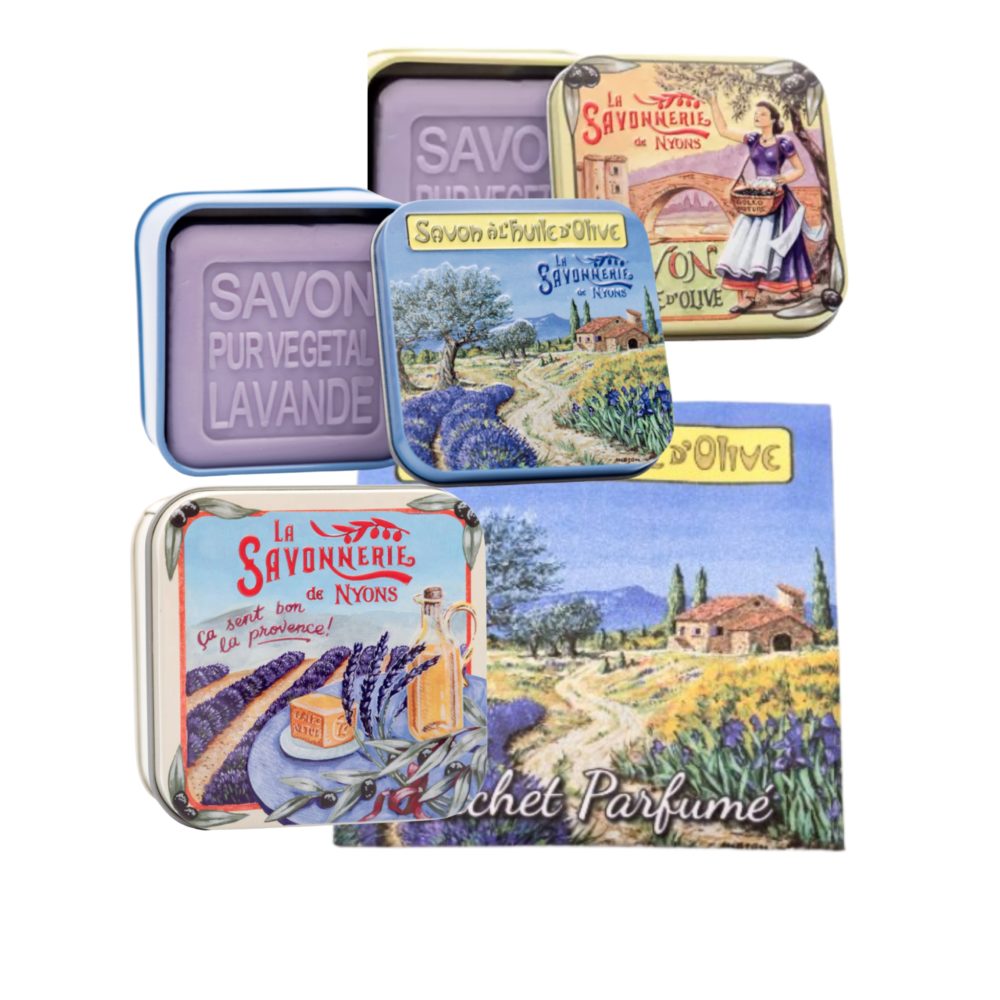 Levandulové mydlá v krabičkách a vonný sáčok levandula Darčekové balíčky Provencearomatik